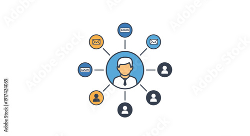 Businessman connected to network people.