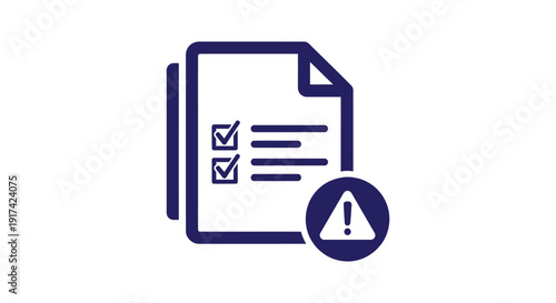 Checklist document icon with checkmarks and a prominent warning sign indicating important alerts