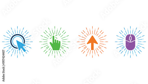 A set of four icons representing different types of clicks and selections.