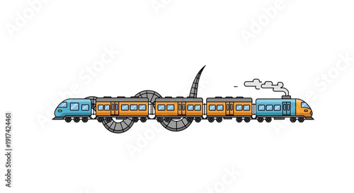 Colorful Cartoon Train with Steam Engine.
