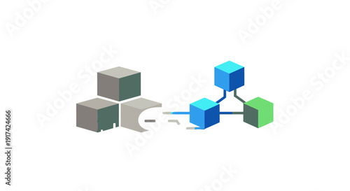 3D Cubes Connected in Network Structure.