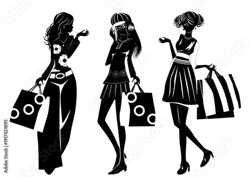 ショッピング、女性、シルエット