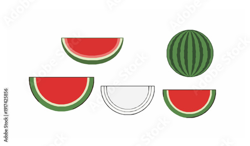 Watermelon icon flat vector fruit symbol set minimal design