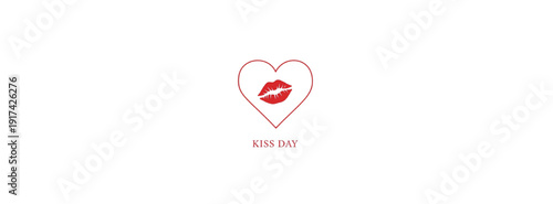 Minimalist red lips illustration within a heart shape symbolizing love and affection from a front viewpoint
