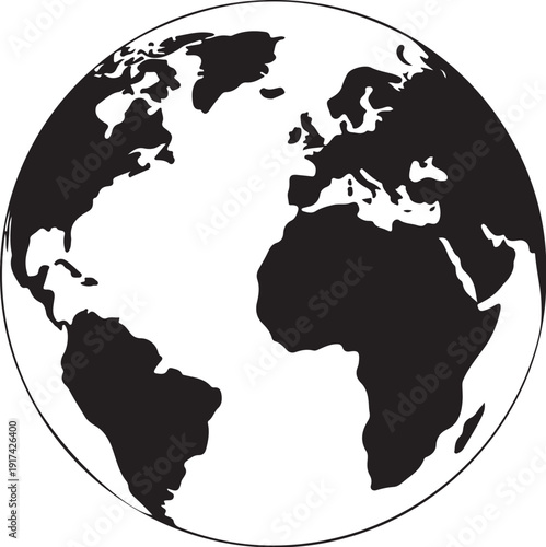 Black and white globe map earth illustration silhouette graphic