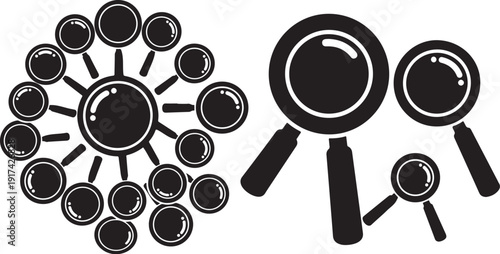 Magnifying glasses and circles for search and investigation concept