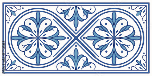Intricate blue and white symmetrical pattern with a central circular motif