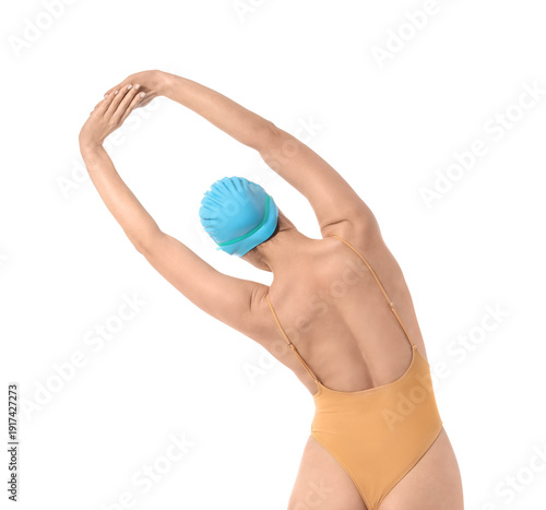 Female swimmer on white  ba...