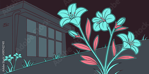 A vibrant garden with colorful flowers in front of a modern house.