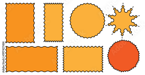 Vector set of design elements, patches and stickers with copy space for text - abstract background elements for branding, packaging, prints and social media posts stock illustration