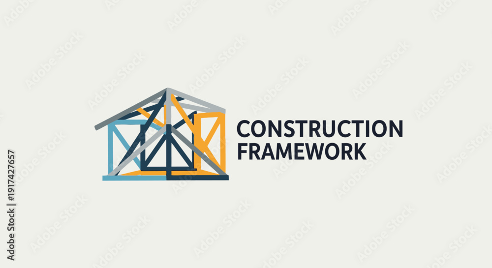 Fototapeta premium Abstract geometric house frame logo with CONSTRUCTION FRAMEWORK text.