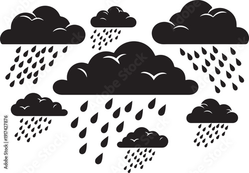 Rainy Weather Clouds with Raindrops Illustration Graphic Design Element