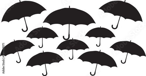 Collection of black umbrellas on white background illustration