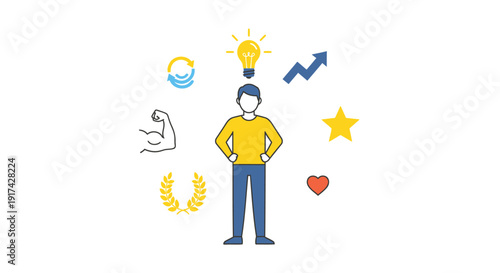 Business success concept icon collection. Includes motivation, inspiration, achievement, growth, and productivity symbols. Created in flat style with colorful palette.