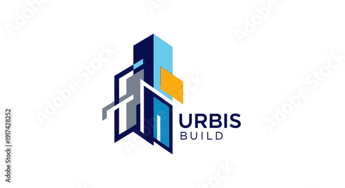 Modern geometric logo for Urbis Build featuring abstract architectural elements in blue and orange.