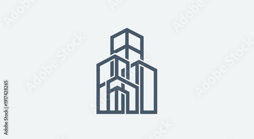 Modern minimalist building icon representing urban architecture and corporate structures.