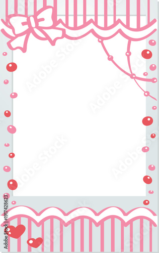 A Polaroid photo with a pink, red doodle and a cute frame decoration. It's decorative material.