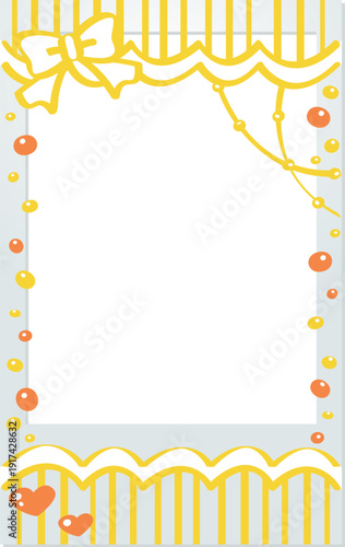 A Polaroid photo with a yellow, orange doodle and a cute frame decoration. It's decorative material.