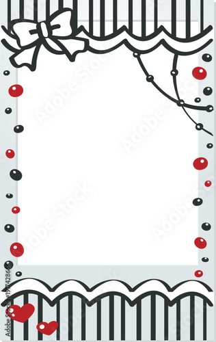 A Polaroid photo with a black, red doodle and a cute frame decoration. It's decorative material.