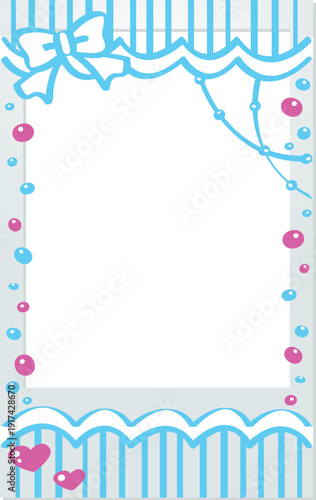 A Polaroid photo with a light blue, pink doodle and a cute frame decoration. It's decorative material.