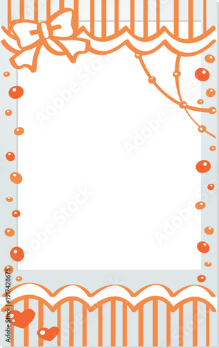 A Polaroid photo with a orange doodle and a cute frame decoration. It's decorative material.
