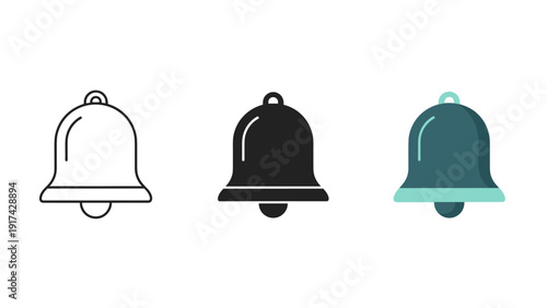 Three bells in different colors and styles Vector
