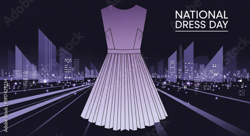National dress day celebration with purple dress on city street at night