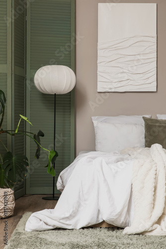 Interior of bedroom with gr...
