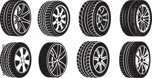 Collection of various car tires with different rim designs