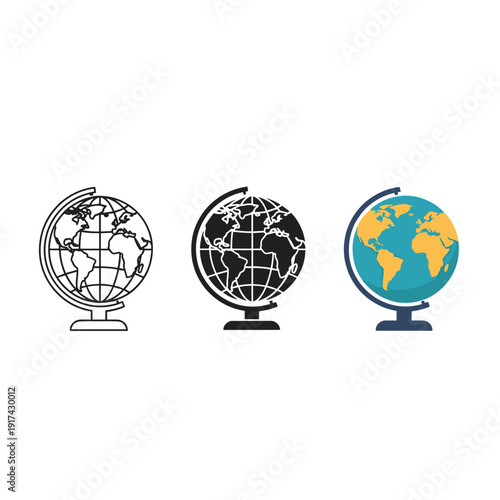 Three globes with different designs on a white background Vector