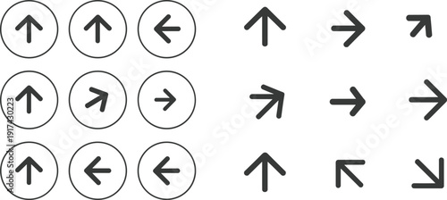 Arrow puzzle icon illustration set, direction recognition artwork, navigation vector design, cognitive test graphic pack, logic symbol collection, black silhouette sketch