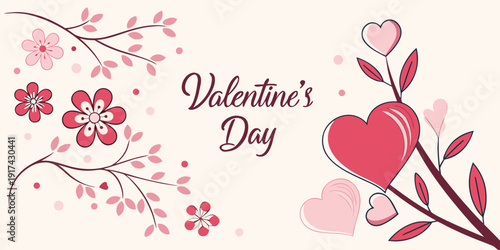 Romantic valentine's day illustration with hearts and floral designs