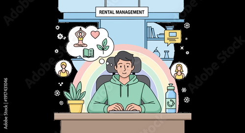 Young man managing rental properties using technology and planning for the future