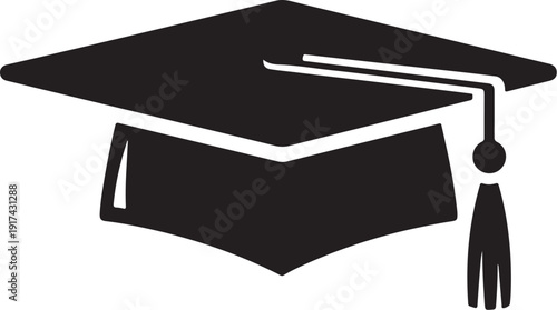 Graduation Cap Icon with Tassel on White Background