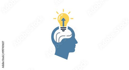 Human Head Silhouette with Lightbulb Idea.