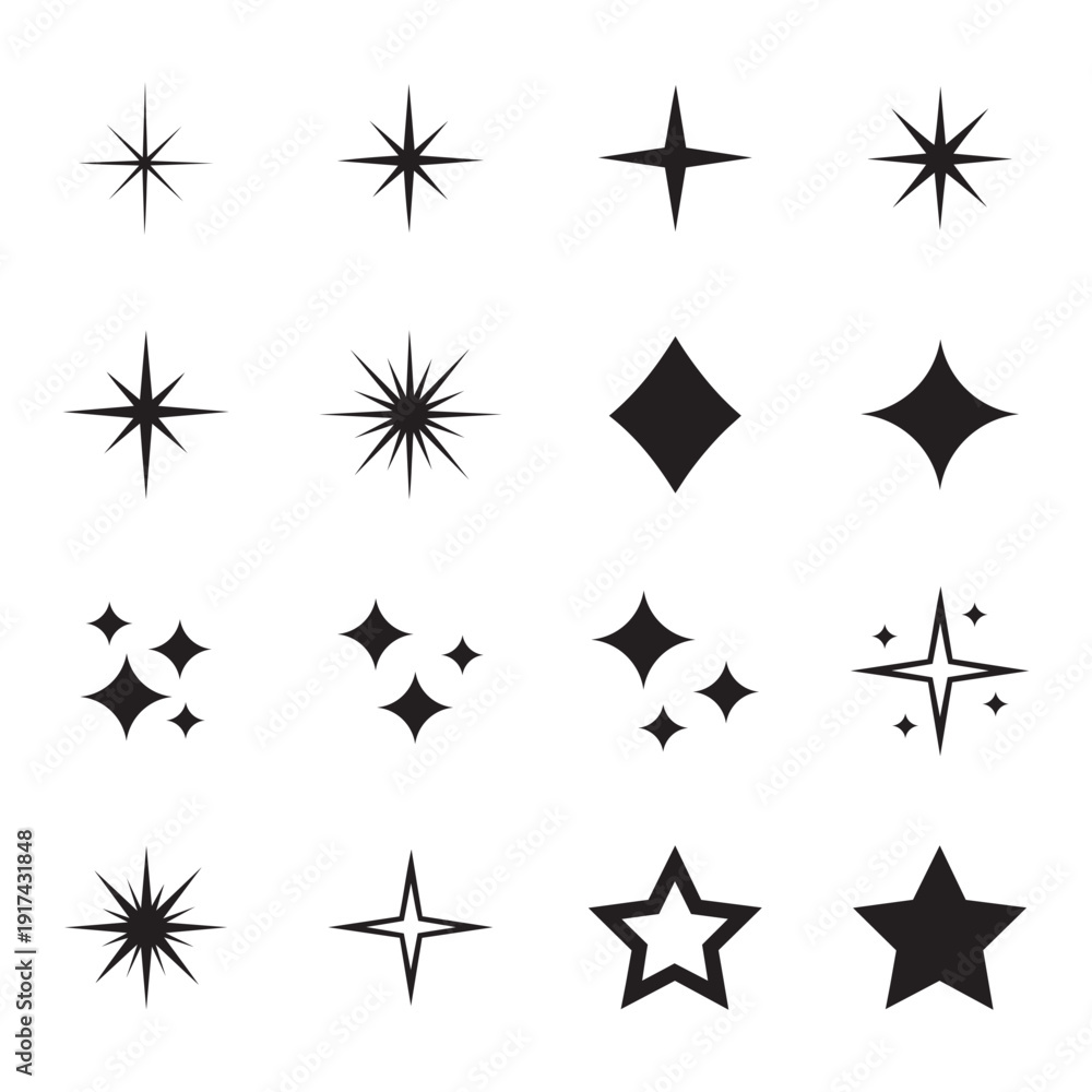Obraz premium Collection of decorative sparkle and starburst vector icons