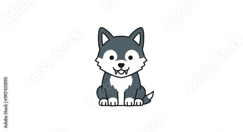Cute Cartoon Husky Dog Sitting Down.
