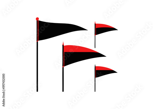 Four flags displaying black and red colors Vector