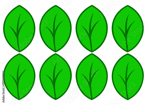 Array of eight vibrant green leaves Vector