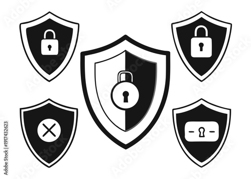 Collection of security shields with lock symbols Vector
