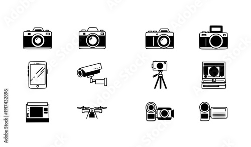 Minimal camera icon collection 9 photography line symbols vector eps10 pack