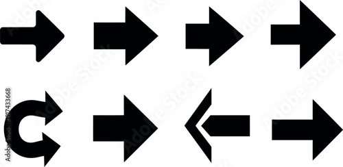 A collection of black arrow icons pointing in various directions on a white background