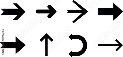 A collection of various black arrow symbols on a white background