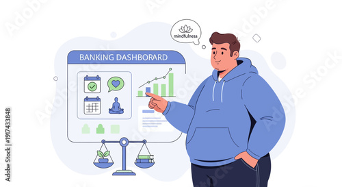 Financial dashboard analysis with charts, weighing scales and notification icons