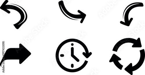 Collection of directional and cyclical arrows with a clock icon