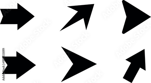 Collection of six black arrow icons pointing in various directions