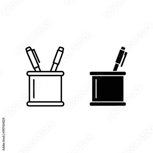 Two pencil holders with pens on white background Vector
