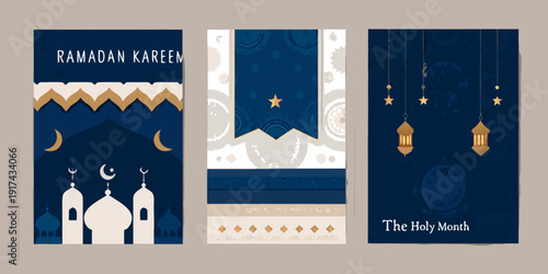 Ramadan kareem themed social media story templates with islamic motifs