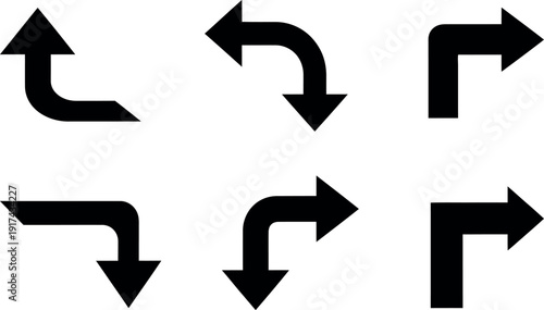 Collection of black arrows on white background for direction and navigation purposes