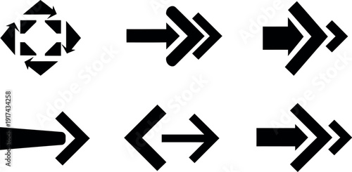 Collection of various black arrow icons on white background for navigation and directional guidance